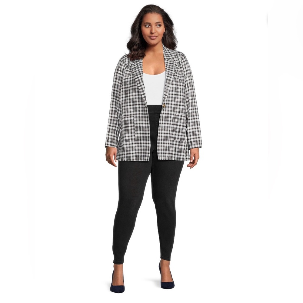Terra and Sky Women's Oversized Blazer, Black & White, Size 1X